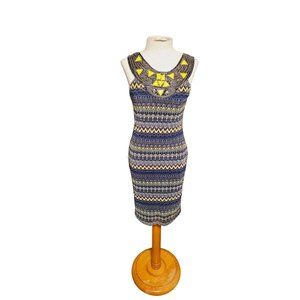 Alya Bodycon Open Back Beaded Dress Size Small Sleeveless Blue‎ Yellow